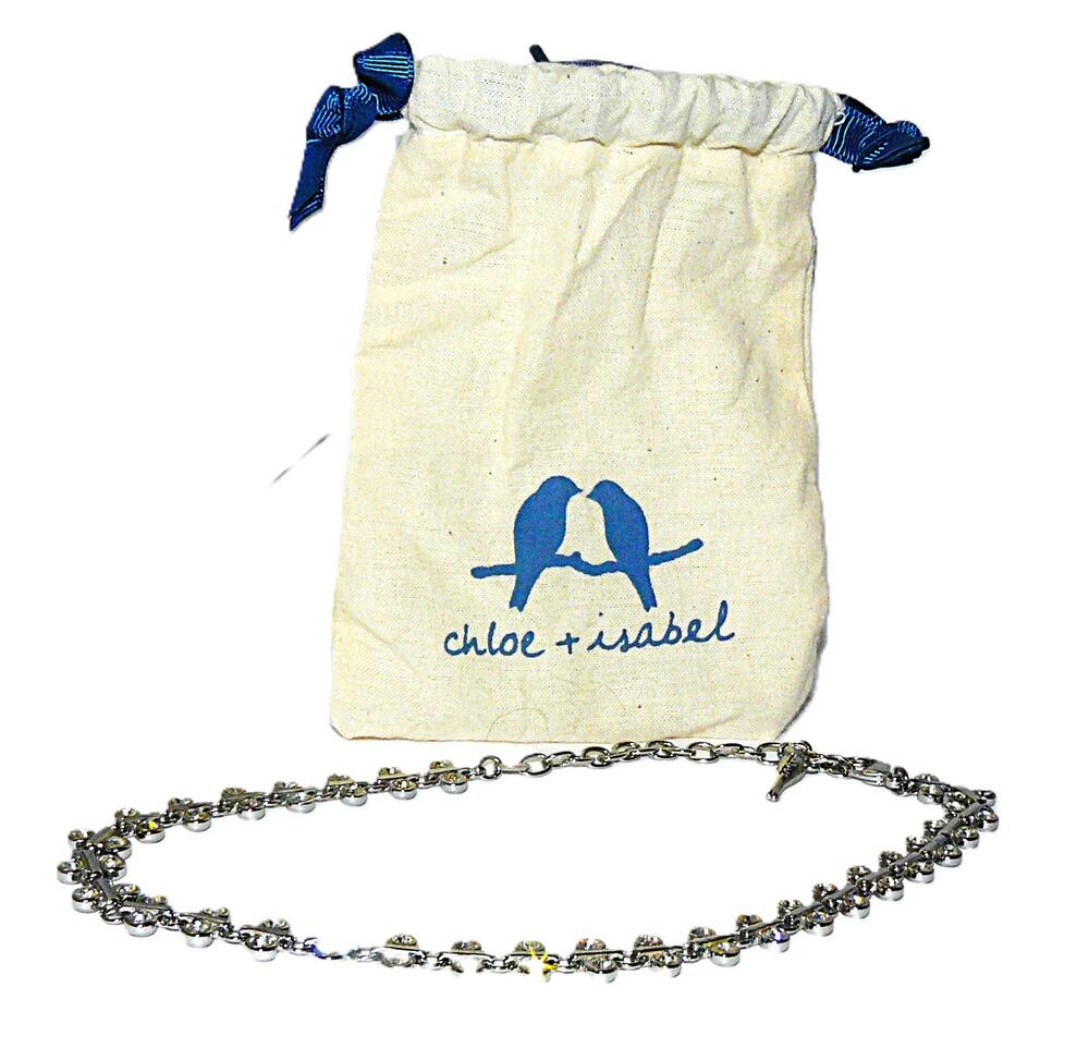 Chloe + Isabel Silver-Tone Crystal Necklace Bird Mark Pouch 13-16" Length Retird